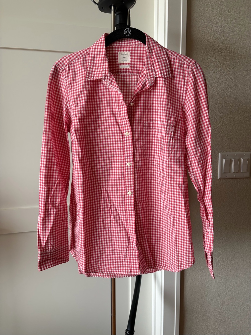 Gap Red Gingham Button Down Shirt Small Fitted Boyfriend Cotton